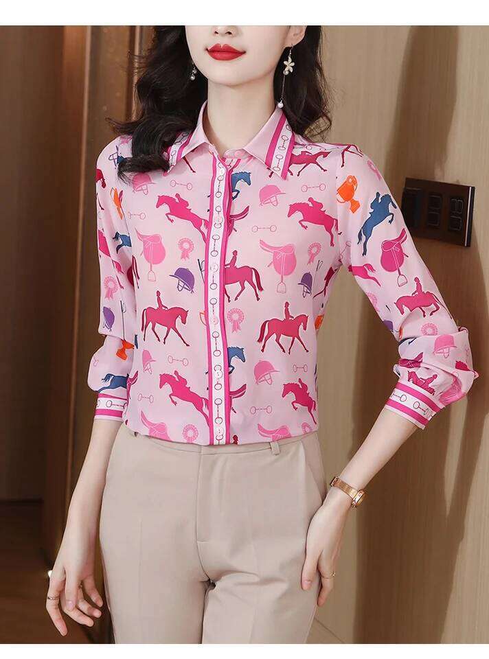 New DesignCamisas Blusas Mujer De Moda Spring Women Luxury Vintage Printed Shirt Elegant Slim Blouses Long Sleeve Lapel Tops