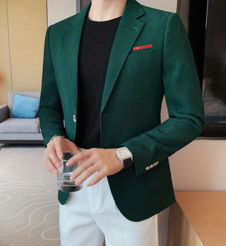 Fashion Suit Coat Mens Slim Fit Elegant Blazer Business Casual Fashion Brand Designer Man Tops Blazers Jackets Spring Autumn Retro Suits Waffle Fabr