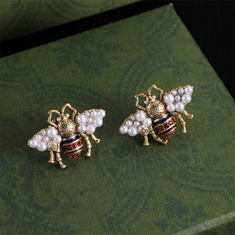 Designer Pearl Stud earrings in Brass 925 Silver Needle Bee Luxury Brand Earrings for women jewelry wedding party gifts