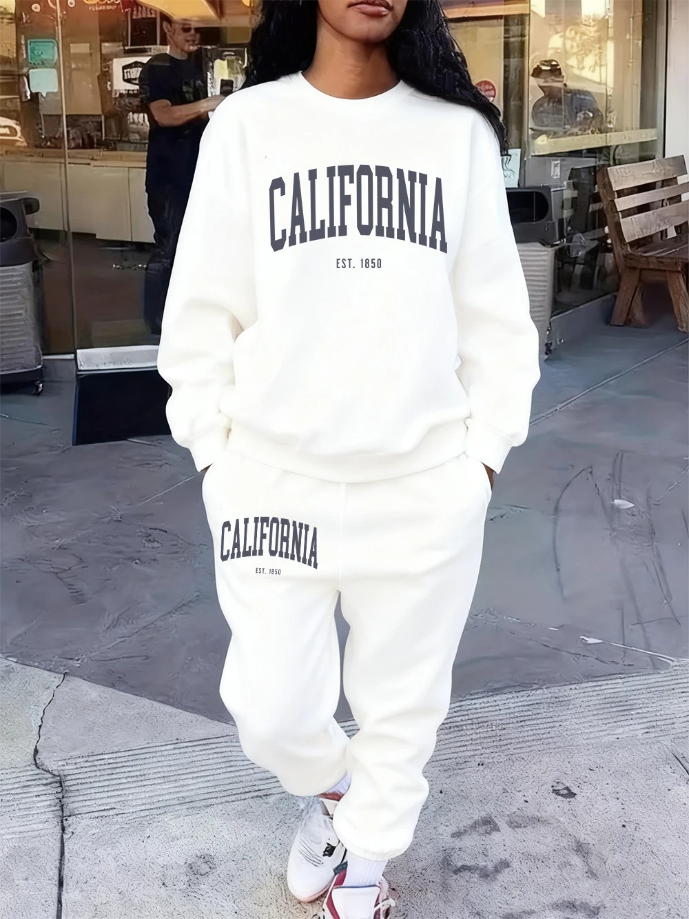 2 pièces sweats à capuche ensemble femmes California 1850 lettre imprimé pantalons de survêtement polaire poche sweat-shirt jogging tenues hiver