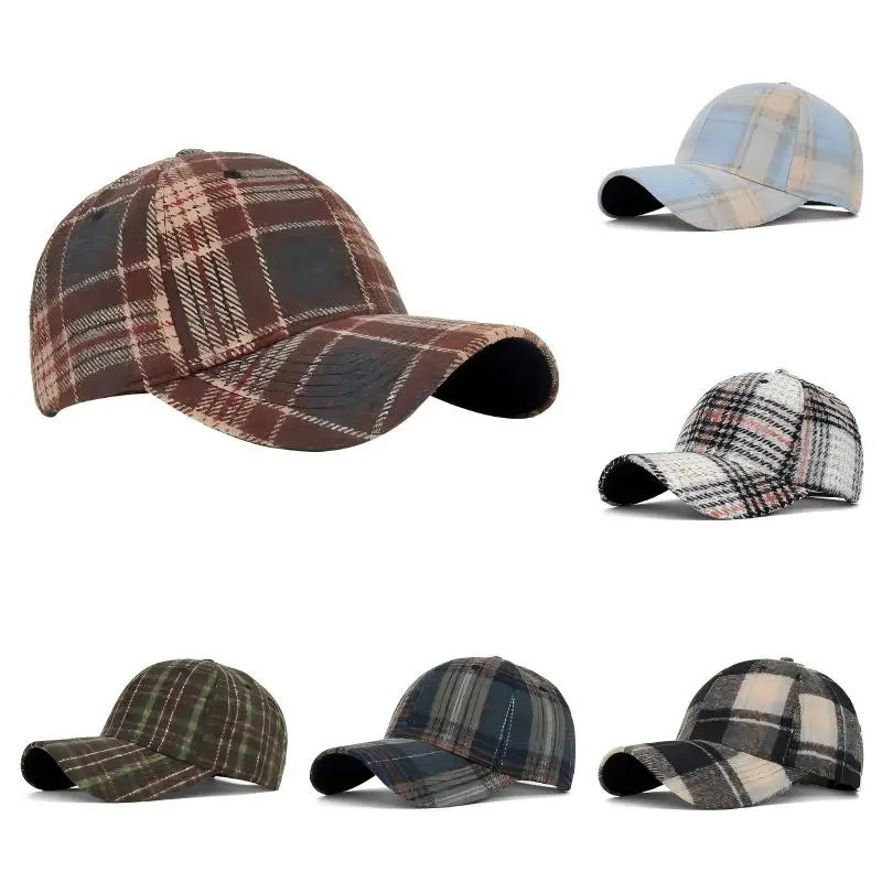 Hats for Men and Women Classic Plaid Baseball Cap for Autumn and Winter Hard-Brimmed Face-Slimming Duckbill Cap Sun Hat premium