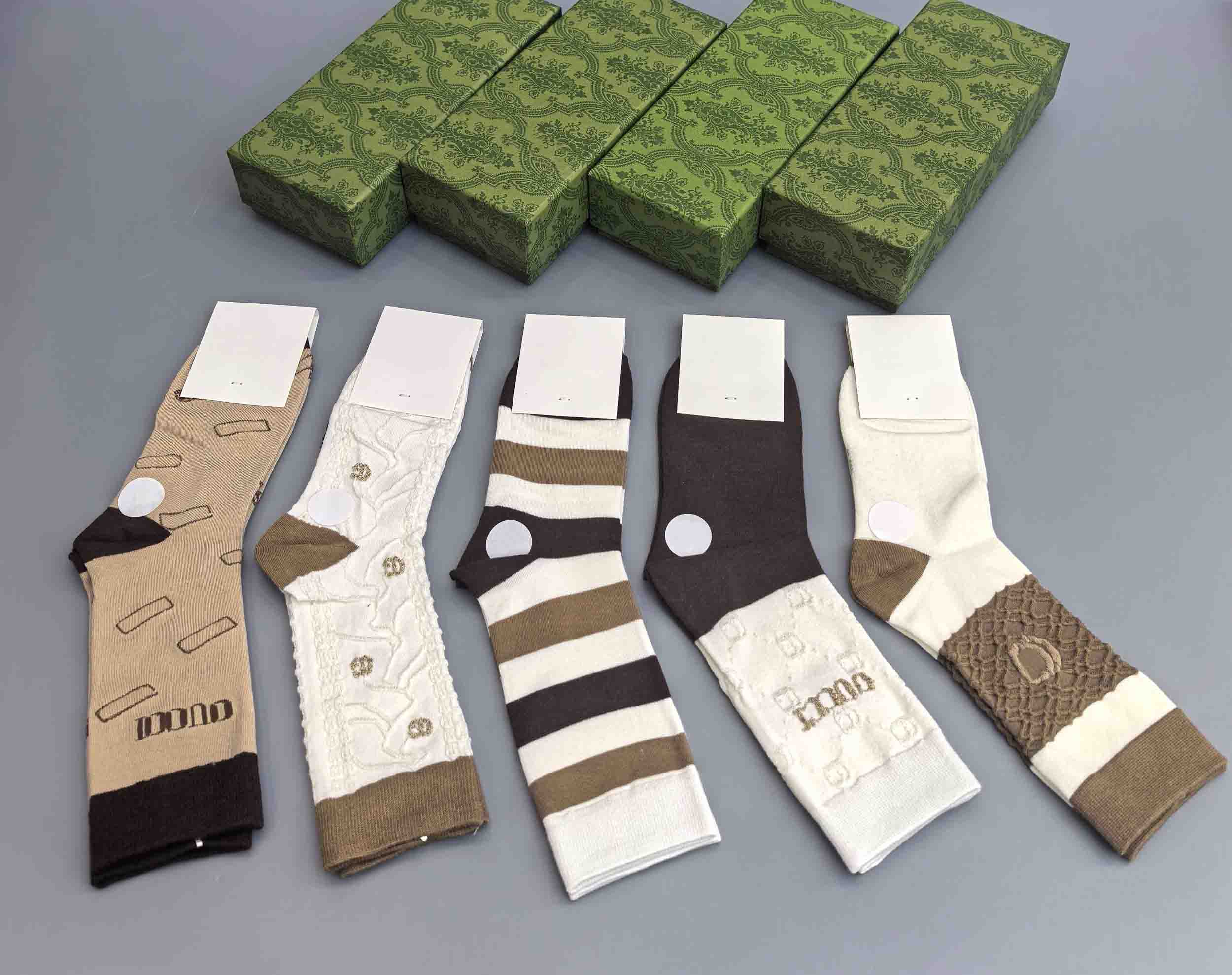 Mens Womens Socks Designer Five Pair Luxe Sports Winter Mesh Letter Printed Sock Embroidery Cotton Man Woman With Box