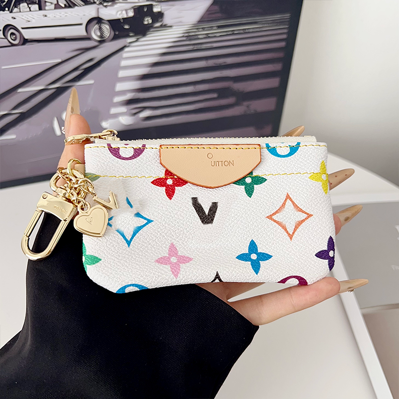 Keychains Lanyards Charms Card Holder designer keychain Credit Card Holders keychain Wallets For Mens Womens Leather Flower Classics Pure Color Keyc