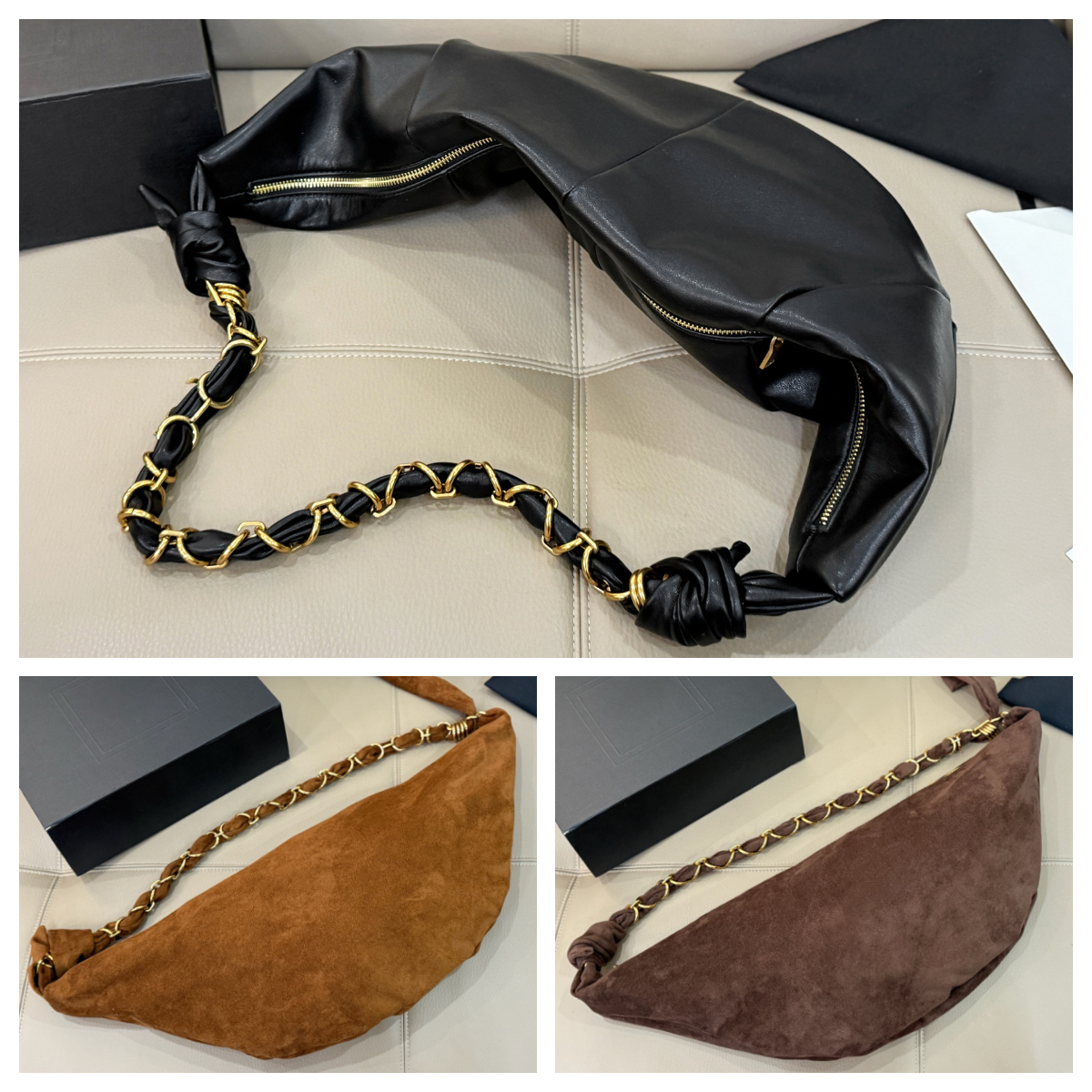 Women Trendy hobo bag Slouchy Suede bag Shoulder bags Designer bag Fashion side bags for women Luxury Crossbody handbags Soft leather Half Moon bag