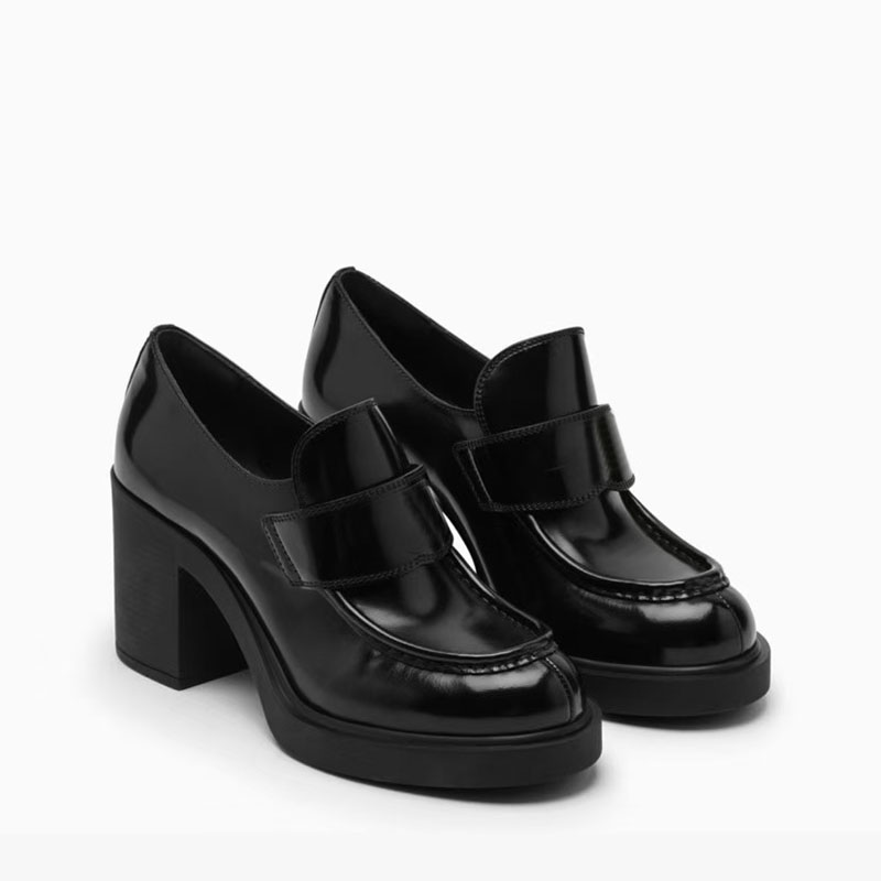 classicChunky Heel Dress Shoes High Heel Apron loafers 8cm Chunky mule slippers Women Wedding Party Quality Leather Business Formal Loafer With O