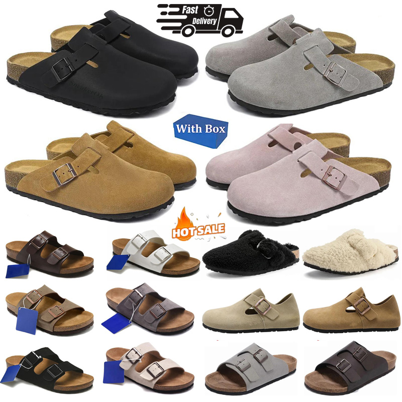 Avec boîte Nouveaux pantoufles de créateurs Hommes Femmes Diapositives Sliders Sandales Noir Marron Kaki Sabots Daim Hiver Cuir Pantoufle Boucle