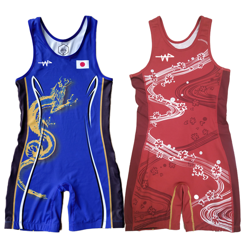Traje de levantamiento de pesas de corte alto del equipo japonés SAKURA, camiseta de lucha de dragón para hombre, mono de una pieza con logotipo per