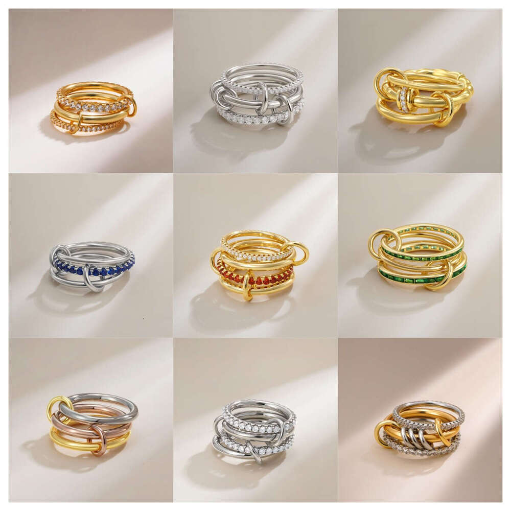 Bague de bande de mode entrelacée de zircon bicolore diamant multi-éléments nouveaux anneaux unis Halley émeraude Gemini anneaux bijoux or et ste