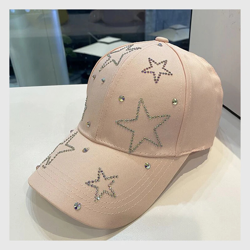 Womens Baseball Cap Five Pointed Star Inlaid Diamond Sun Hat Spring And Summer Cotton Adjustable Casual Female ed Cap Girl cool