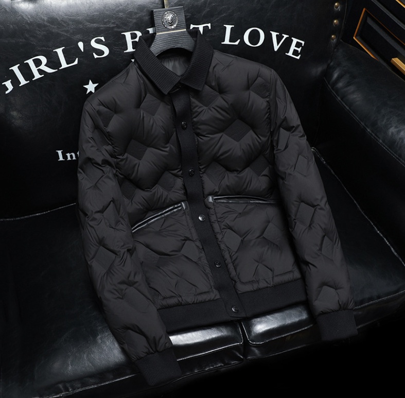 2026 High Quality Luxury Brand Style Men's Winter 90 Velvet White Duck Down Dark Flower Knitted Collar And Women's Fashionable Jacket Coat