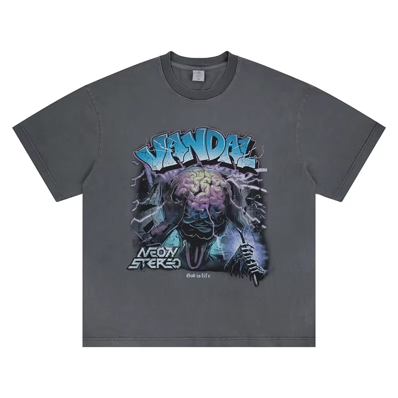 Summer Style Hip Hop Print T Shirt Best Quality Cotton Oversized Tee Tops Vintage Washed Gray T-Shirt For Men Women