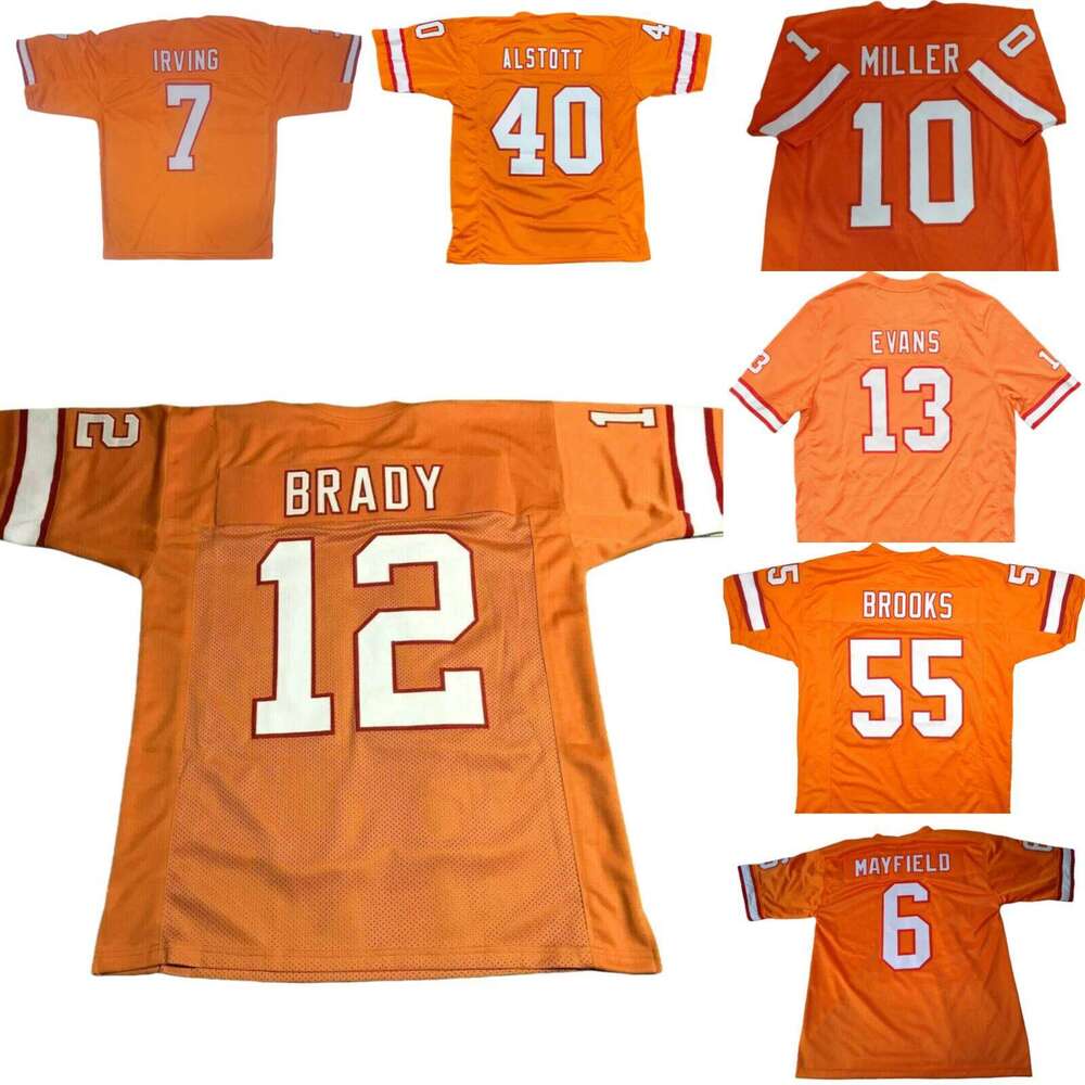 Custom IRVING ALSTOTT MILLER EVANS BRADY BROOKS MAYFIELD Adult/Youth 2025 orange All Stitched Football Jersey Add any name number size XS-5XL 6XL
