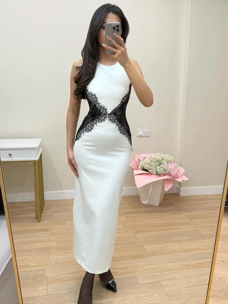 Sexy Contrast Lace Patchwork Halter Dress Women Chic Backless Off Shoulder Slim Maxi Dresses Lady Vacation Party Vestidos 251230