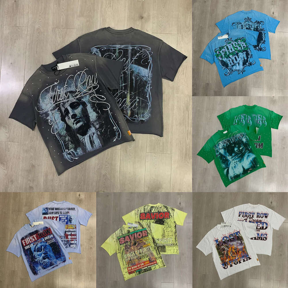 Designer 26ss first row y2k tribal crop tee men T-Shirt american fashion trend mens T-Shirts rhinestone high quality t shirt Hip Hop tees US S--XL