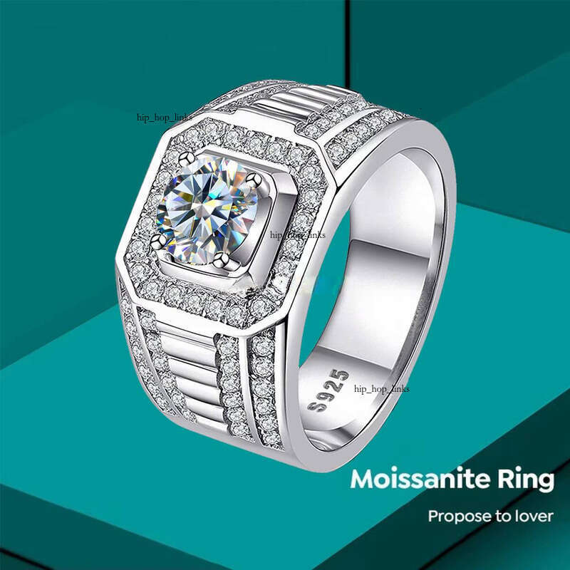 VVS Moissanite GRA Certified Large VVS1 D Color Carbonite Custom Ring 925 Sterling Silver 1ct 6.5mm Men's Wedding Luxury Jewelry