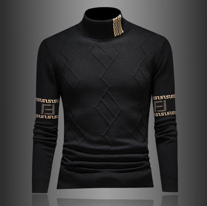 European Station 2026 New High Quality Autumn Winter Luxury Brand Style Men's Sweater Men's Wool Sweater High Collar Double Collar Knitted