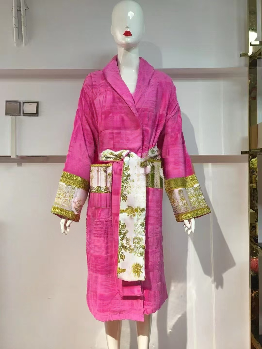 Cotton bathrobes: shawl collar bathrobes, men's and women's soft retro pajamas - unisex morning gowns - breathable night wear with slip-image-1090716759