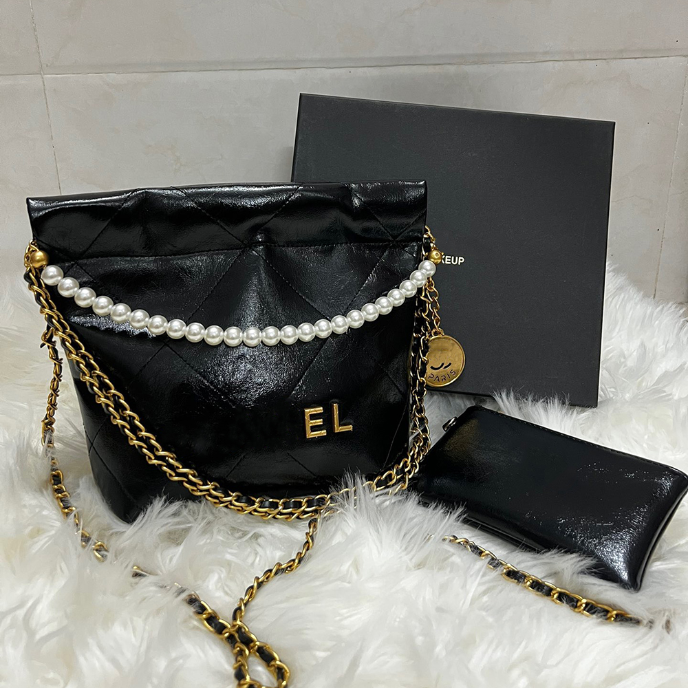 Designer Storage Lady Women Pearl Shoulder Pattern C Lipstick Organizer Phone Bag with Chain Gift Box-image-1106160139