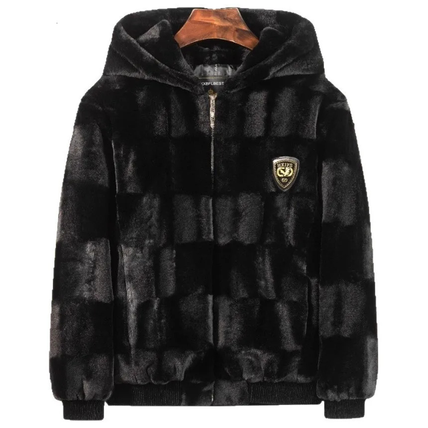 Fashion Men Hooded Fluffy Leather Coats Fur Integrated Jackets Man Fleece Warm Casual Male Slim Winter 5XL 251205