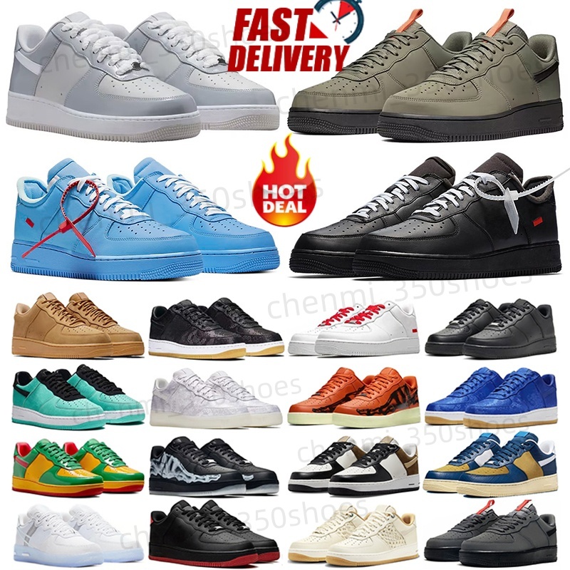 Designers 1 07 Men Low Casual Shoes Trainers All White Pure Black Wheat Skateboard ONE Leather Tennis Sports Jogging Shoe High ForC Women Running Ou
