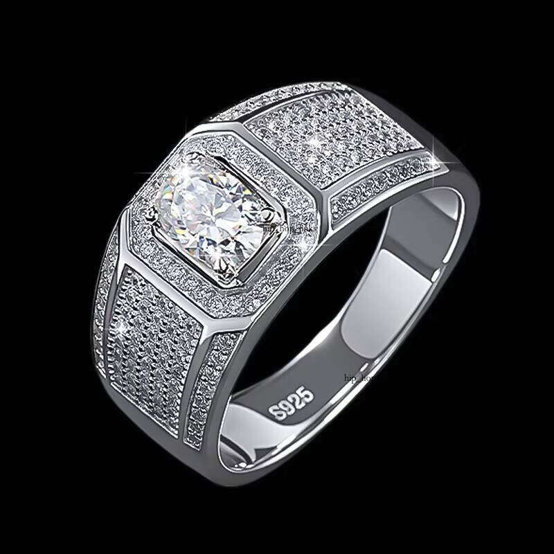 GRA S925 Sterling Silver Full VVS Moissanite Inlaid Oval Cut Vvs D Color 1Ct White Carbonite Men's Wedding Ring