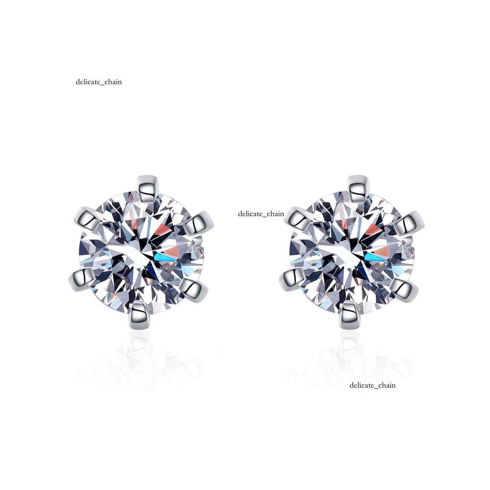 VVS Moissanite 6-Prong Classic 1CT 2CT 4CT 18K White Gold Plated 925 Sterling Silver VVS D Colorful Silicon Stone Earrings