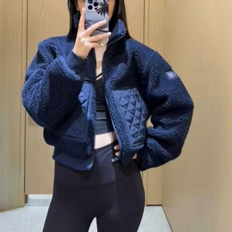 Women's Designer Full Zip Cardigan Cropped Thick Coats Yoga Coat Sports Jacket Lamb Plush Warm Stand-up Collar Winter Blazer Casual Long Sleeve