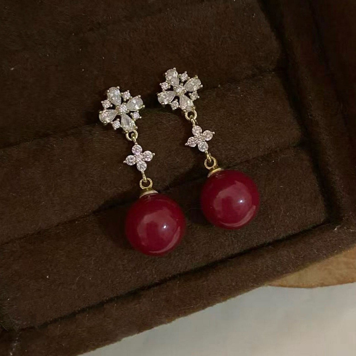 18K Real Gold Plated Silver Needle Resin Round Zircon Flower Stud Personality Light Luxury High-end Earrings-image-1090771050