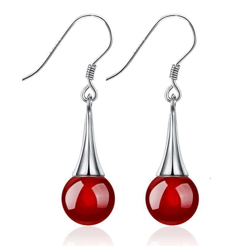 925 Sterling Silver Black and Red Agate Earrings Ladies Fashion Simple Birthday Party Wedding Anniversary Jewelry Gift be4a1