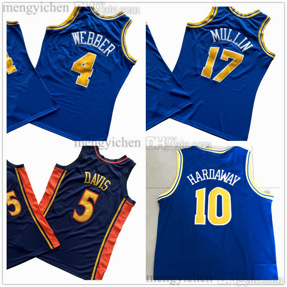 Mens Retro Basketball Jerseys Chris 4 Webber Baron 5 Davis Tim 10 Hardaway Chris 17 Mullin Vintage Mesh All Stitched