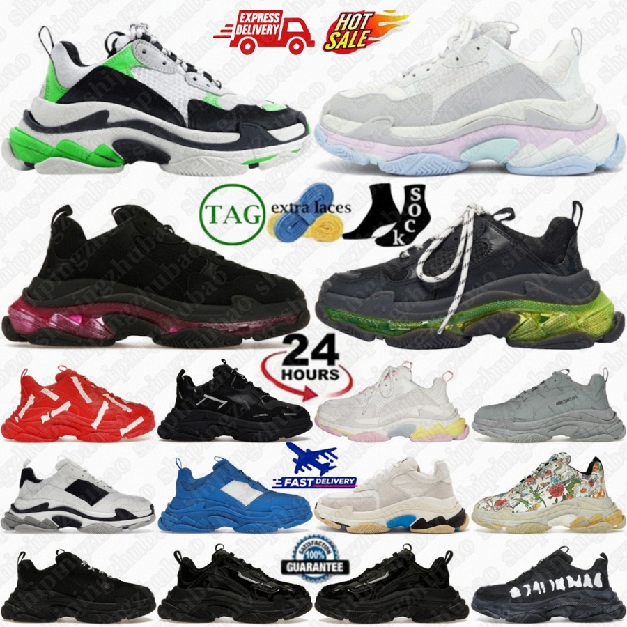 Triple s Clear Sole Designer Black White Red Grey Sneakers Shoes Patent Fluo Yellow X Tan Light Beige Allover Logo Laces Silver Blue Women Men Train