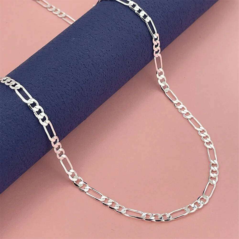 Luxury Unisex 925 Sterling Silver Gold Plated 4mm Figaro Necklace Engagement Jewelry Accessories 50-60cm 487f3