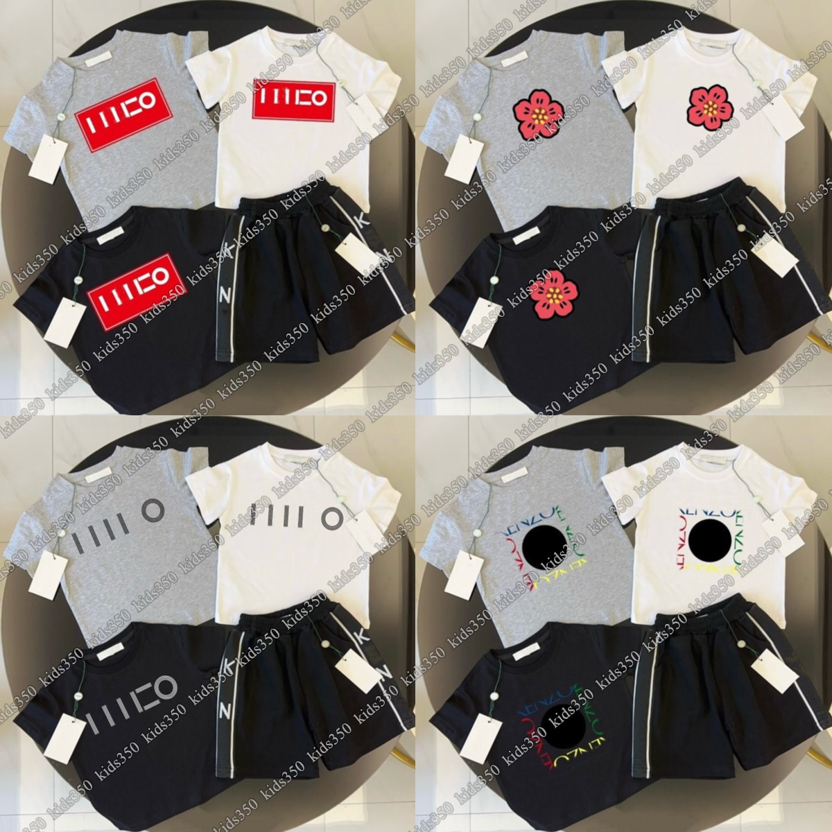 Designer kids T-shirts shorts set Clothing Sets toddler clothes baby children infant boys girls grey black white casual summer suit-image-1090801466
