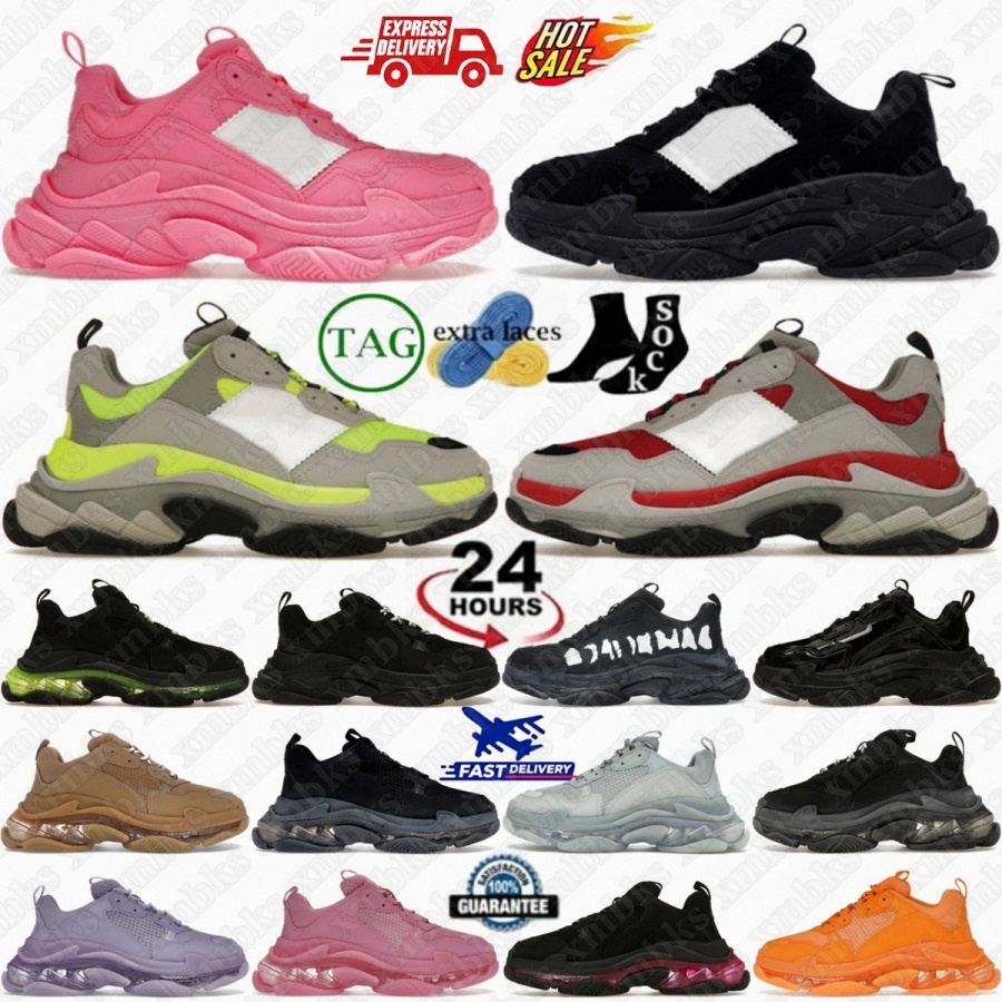 Designer Triple s Clear Sole Sneakers Shoes Black White Red Grey Patent Fluo Yellow X Tan Light Beige Allover Logo Laces Silver Blue Women Men Tr-image-919427406