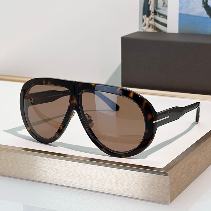 Lunettes de soleil ovales à la mode pour hommes et femmes FT836, monture en acétate noir, jambes en plaque épaisse, design décontracté, style pla