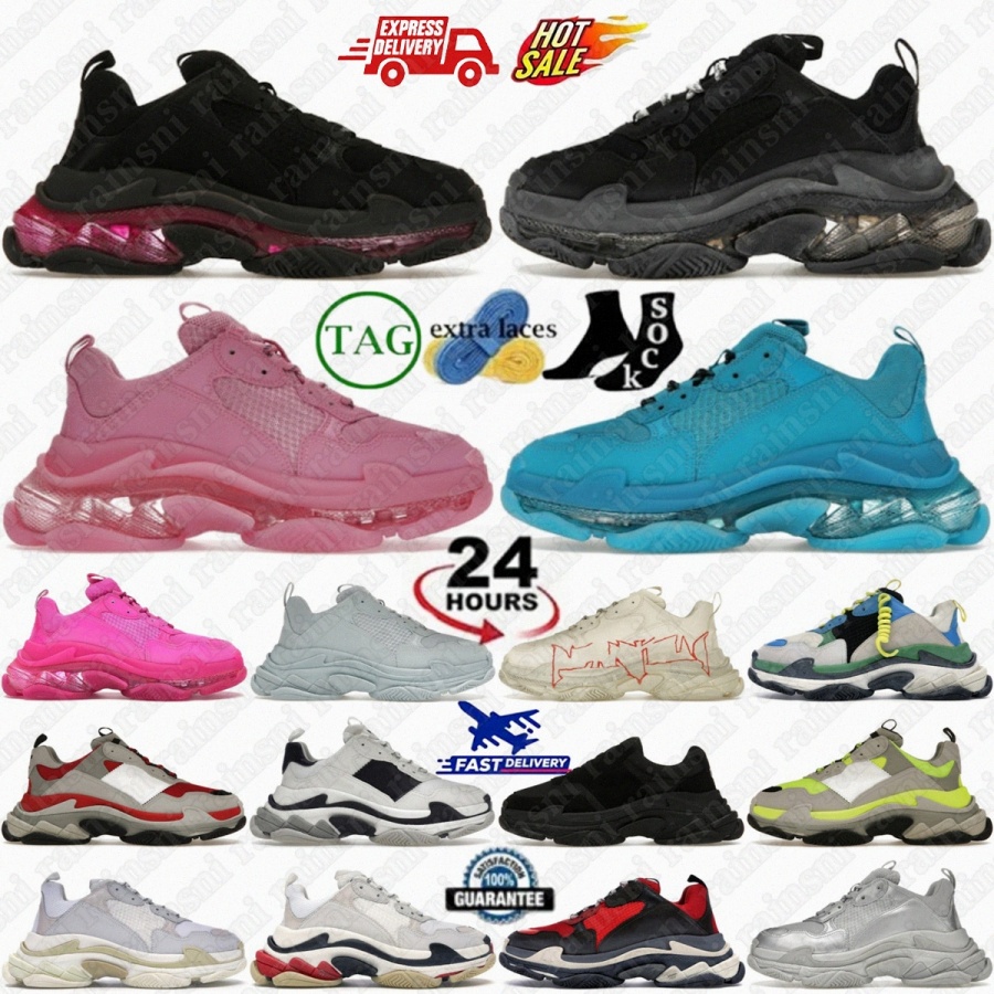 Triple s Clear Sole Designer Black White Red Grey Sneakers Shoes Patent Fluo Yellow X Tan Light Beige Allover Logo Laces Silver Blue Women Men Train