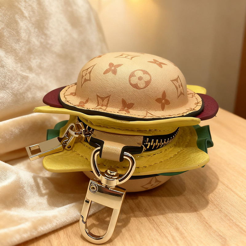 2026 New mini hamburger gift box Joker platinum key bag earphone bag pendant jewelry bag Bag pendant car key chain-image-1090791776