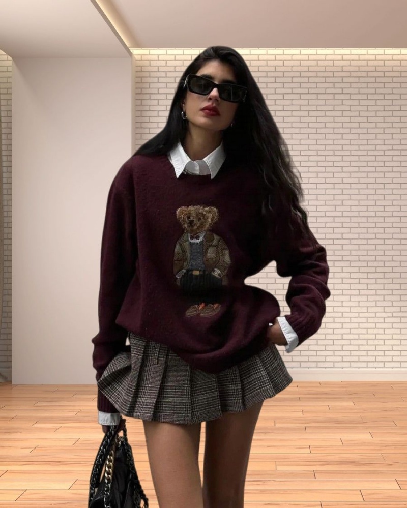 Polos pour femmesPolos de créateursPulls d'hiver doux de base pour femmes pull en coton ours pulls mode pull tricoté ours en peluche broderie our