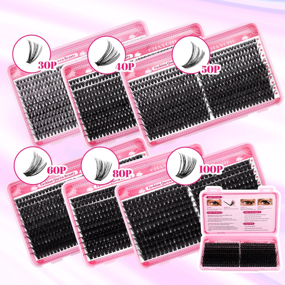 DIY Cluster Lashes Kit with Lash Bond & Seal 418Pcs Thick Fluffy Individual Eyelashes Soft Lightweight Handmade Reusable Naturally D Curled Segme-image-1090885039