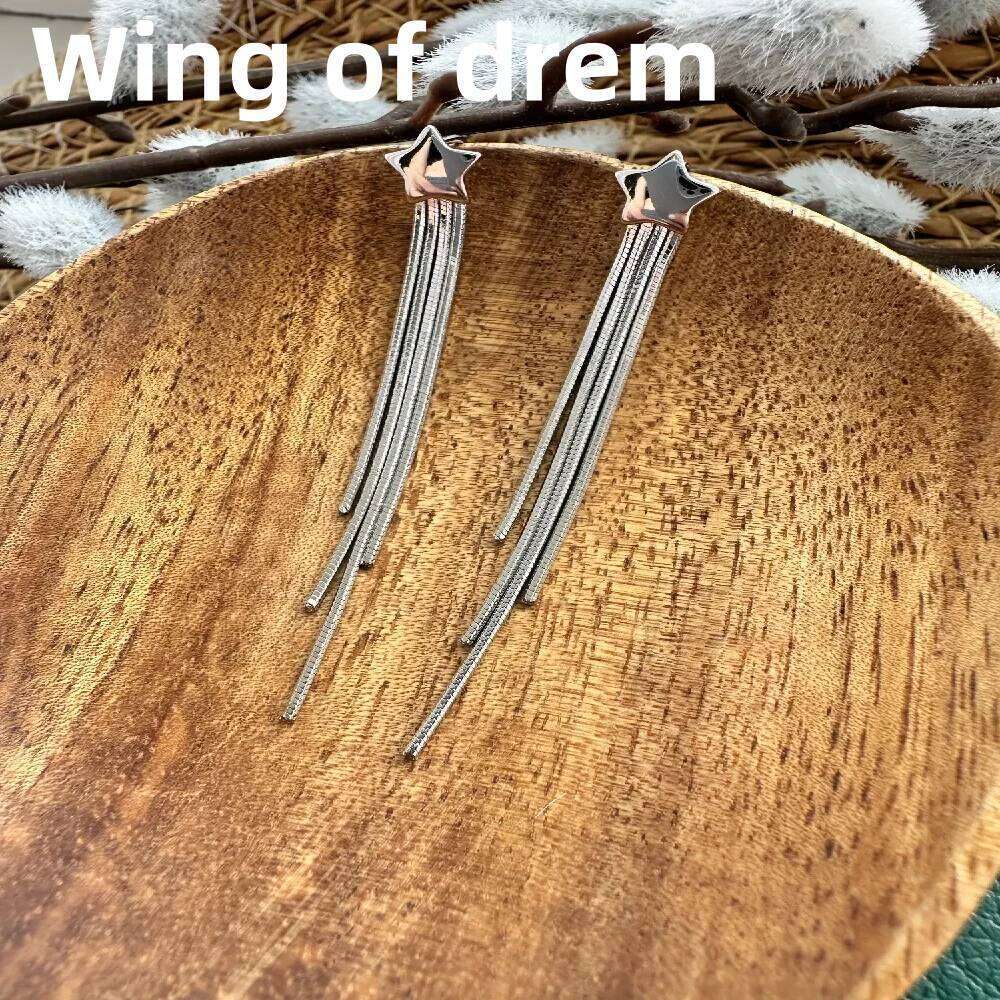925 Sterling Silver High Quality Star Shaped Hoop Tassel Earrings for Women Wedding Party Fine Jewelry d5261
