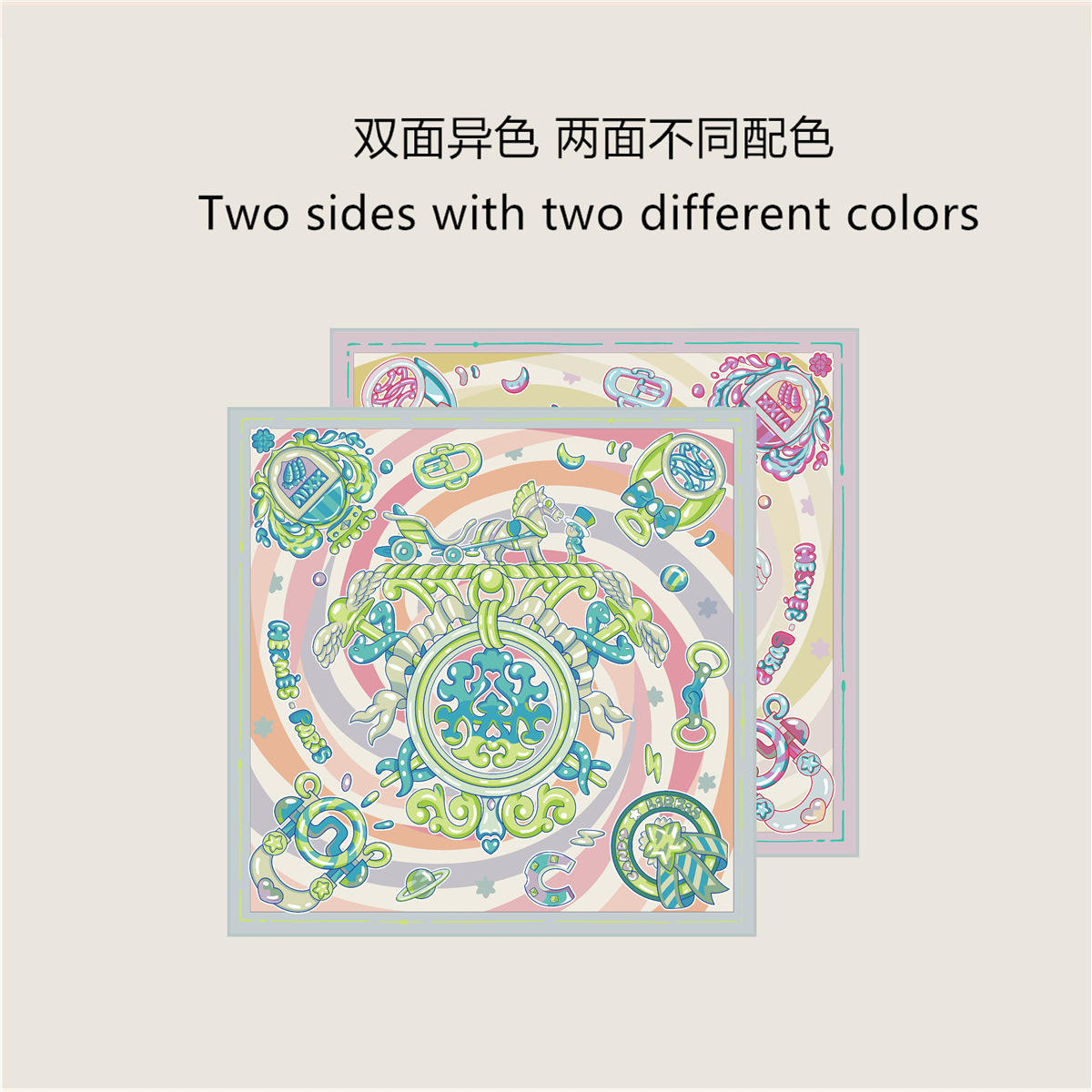 Double Side Silk Scarf 65CM Women Square Bandanas AB Print Hand Rollerd Shawls Summer Head Hair Scarves Bag Clothing Accessories Lover Gift
