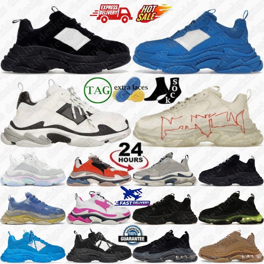 Triple s Clear Sole Designer Black White Red Grey Sneakers Shoes Patent Fluo Yellow X Tan Light Beige Allover Logo Laces Silver Blue Women Men Tr-image-959229771