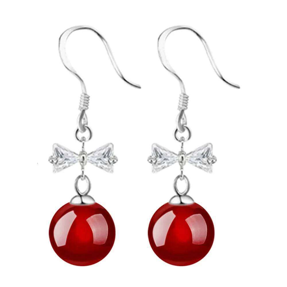 925 Sterling Silver Bow Zircons Black Red Agate Earring Ladies Fashion Simple Birthday Wedding Anniversary Jewelry Gift bf1d5