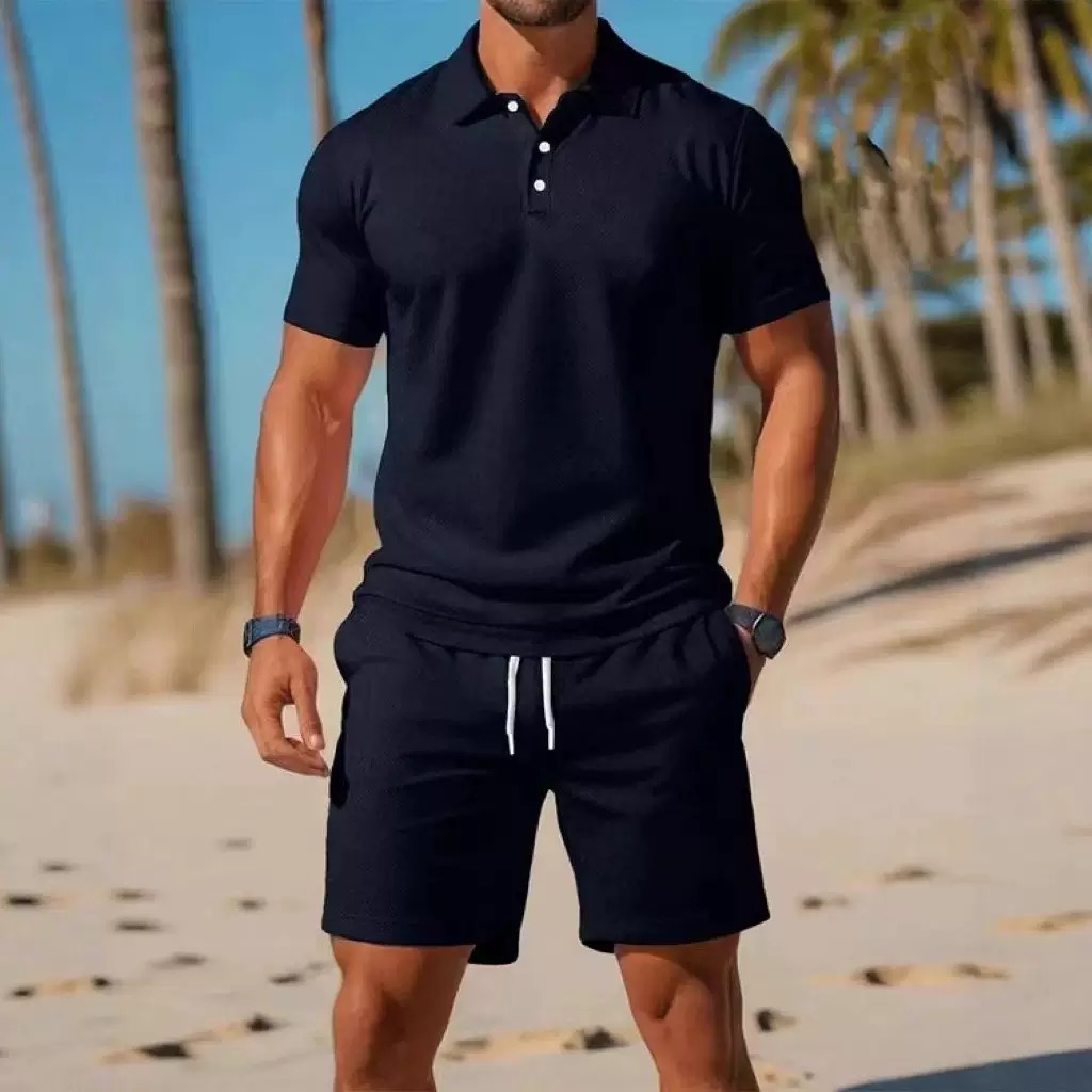 2104 Summer Men's Collar Shirt Set - Casual, Sporty, Versatile, Slim-Fitting, Fashionable