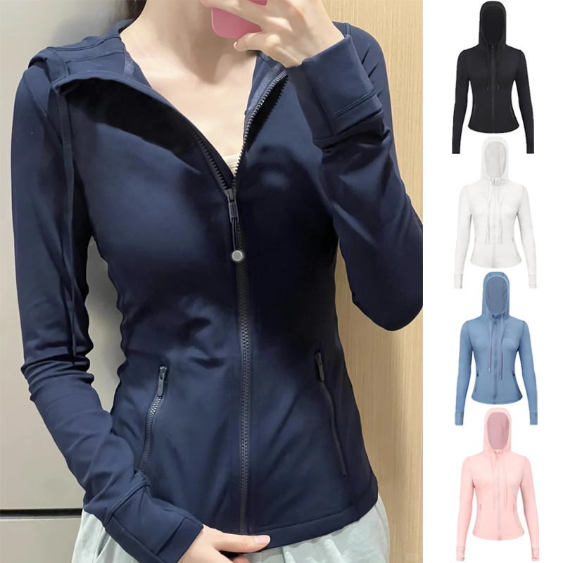 Womens Yoga Jacket Hooded Sweatshirt High Quality Solid Color Outdoor Casual Womens Jacket Top Fitness Pilates Sweatshirt