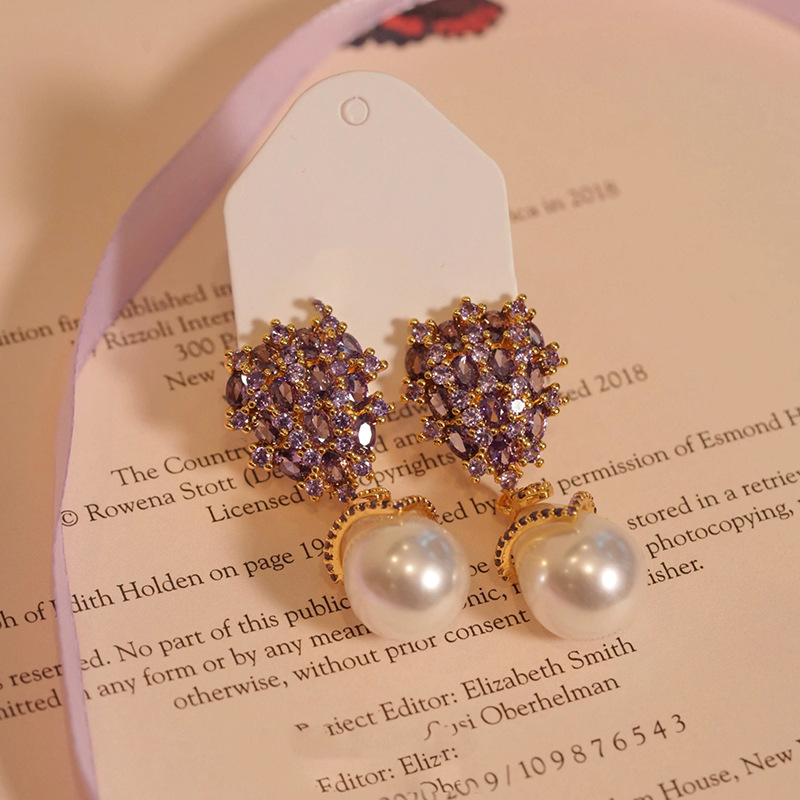 Real Gold Plated Zircon Water Drop Pearl Stud Vintage Elegant Design Niche Earrings Light Luxury High-end Sense Ear Jewelry-image-1090825598