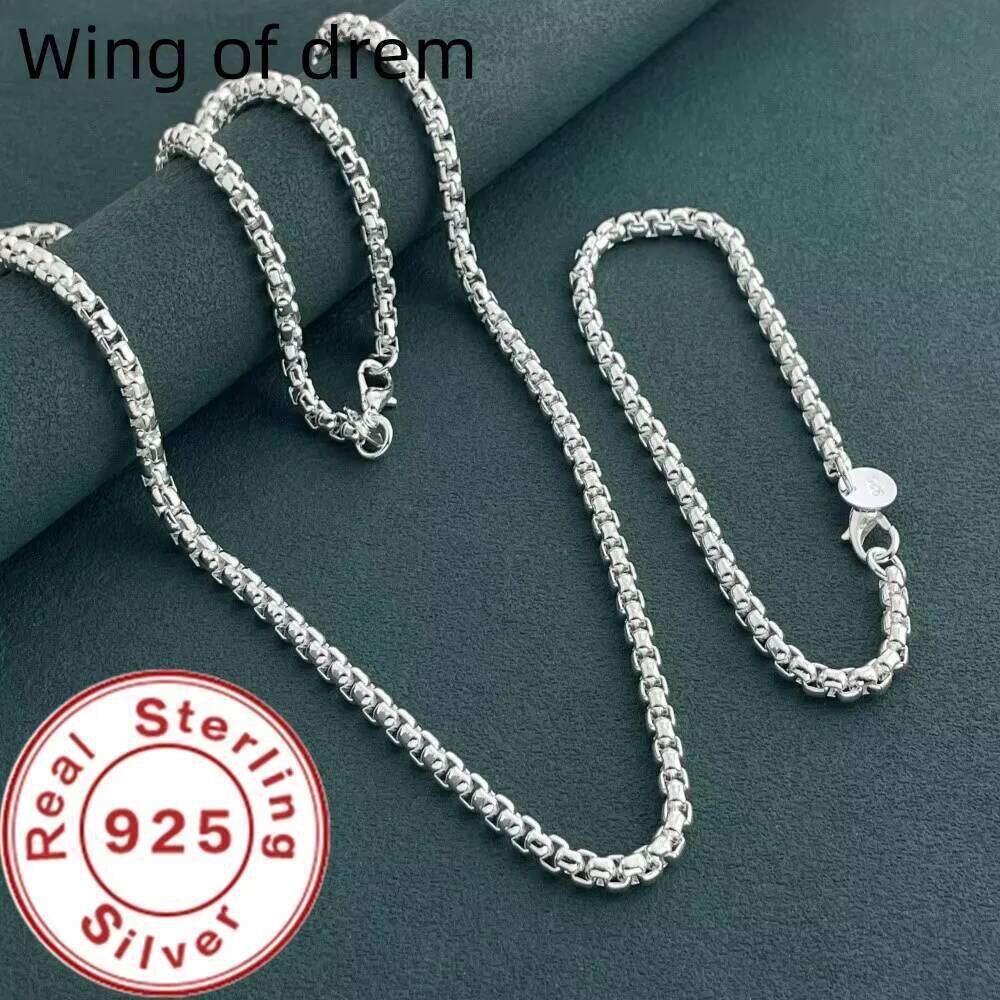 925 Sterling Silver 4mm Round Box Chain Venetian Bracelet Necklace Set Daily Wear Fashion Accessories Men Women Jewelry c9f9a