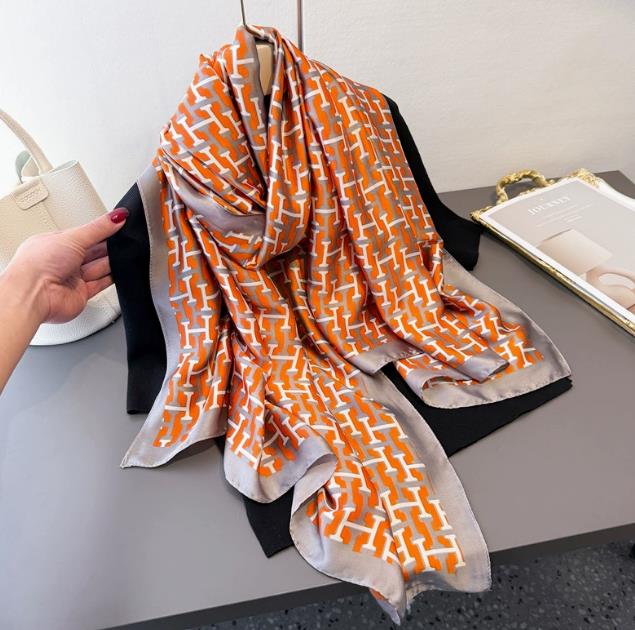 Silk 40tyle imitate Spring Chiffon Stripe Flower Print Beach Towel For Women Girl Sunscreen Thin Gauze Scarf Long Scarves Wrap