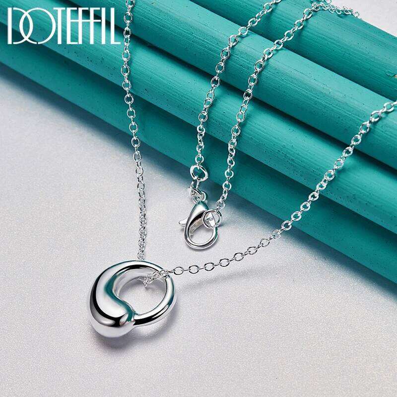 DOTEFFIL 925 Sterling Silver Water Droplets Pendant Necklace For Woman Man Wedding Engagement Jewelry 677d7