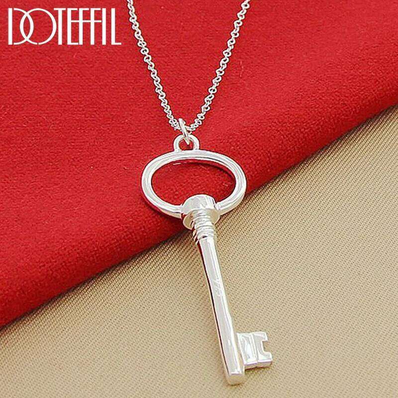 DOTEFFIL 925 Sterling Silver Round Key Pendant Necklace 16-30 Inch Chain For Woman Fashion Wedding Engagement Party Jewelry 2de61